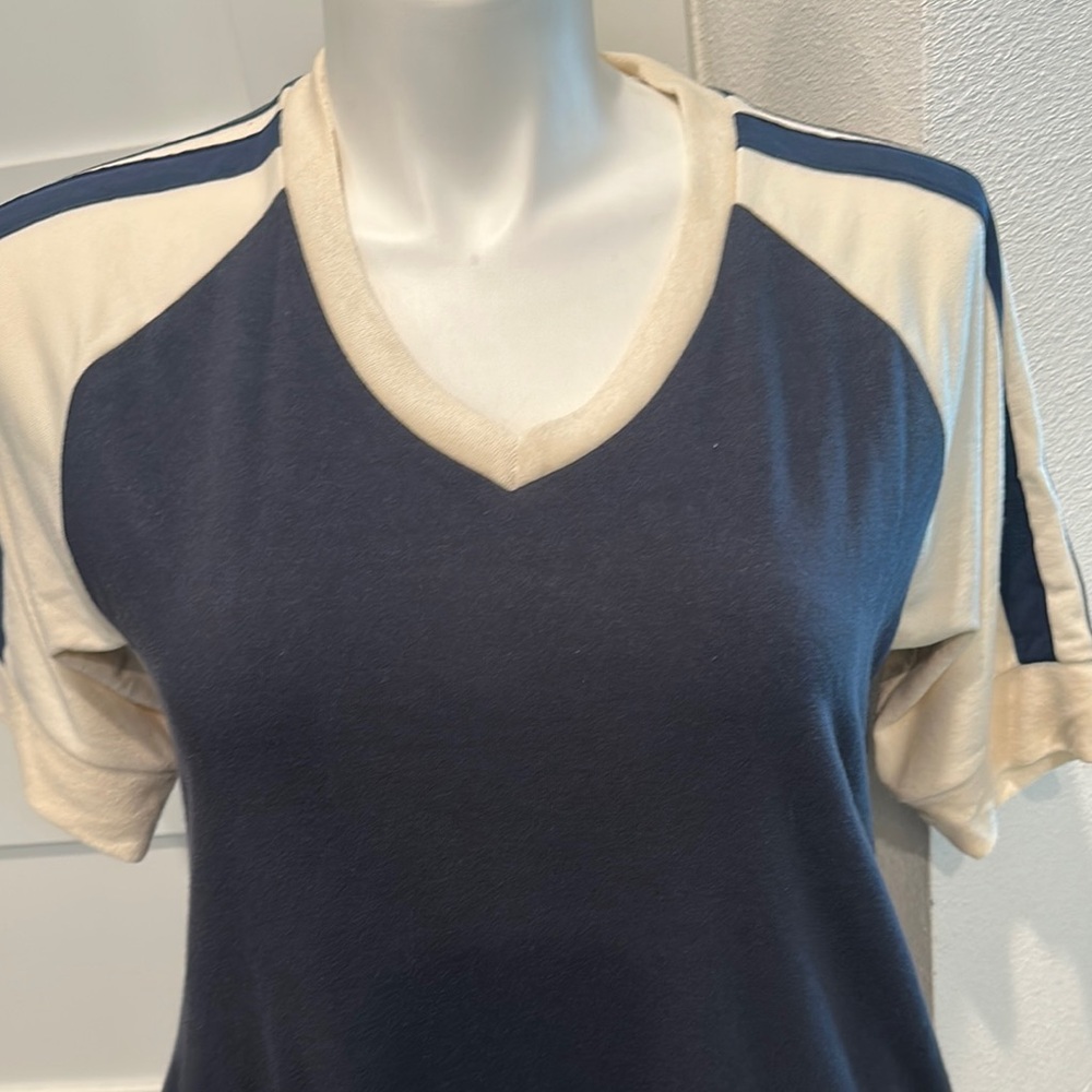 Another Love Navy and Cream Women's Jersey Dress